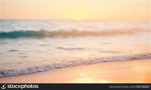 Bokeh Sunset Light on Blurred Beach Vacation Background. Generative AI.