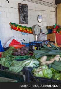Bolhao Market in Porto: Stall with Fresh Vegetables, Portugal