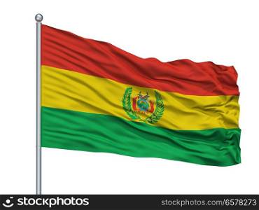 Bolivia Militar Flag On Flagpole, Isolated On White Background. Bolivia Militar Flag On Flagpole, Isolated On White
