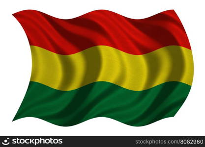 Bolivian national official flag. Patriotic symbol, banner, element, background. Correct colors. Flag of Bolivia with real detailed fabric texture wavy isolated on white, 3D illustration