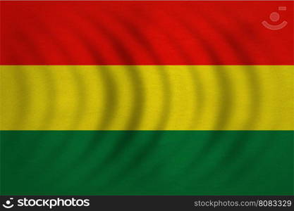 Bolivian national official flag. Patriotic symbol, banner, element, background. Correct colors. Flag of Bolivia wavy with real detailed fabric texture, accurate size, illustration