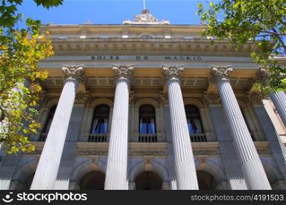 Bolsa de Madrid stock market in Spain facade with stone columns