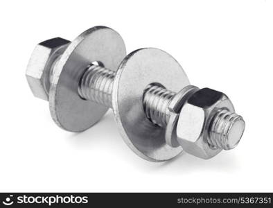 Bolt with nut and washers isolated on white