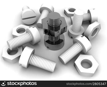 Bolts and nuts. 3d