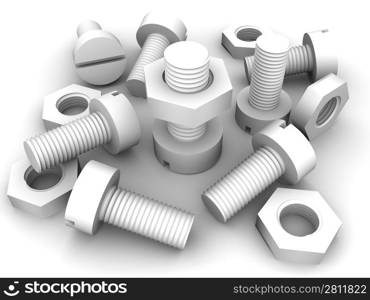 Bolts and nuts. 3d