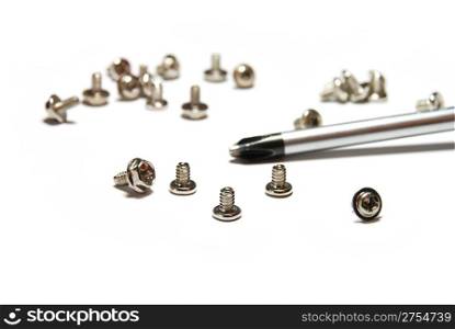 Bolts for assembly of computers. (it is isolated on a white background)