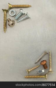 bolts, screws and nuts tool at metal background texture