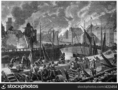 Bombardment of Copenhagen, vintage engraved illustration. History of France ? 1885.