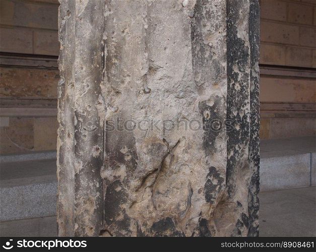Bombed column in Berlin. Column damaged by air raid bombing during WW2 in Berlin Museumsinsel