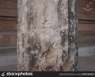 Bombed column in Berlin. Column damaged by air raid bombing during WW2 in Berlin Museumsinsel