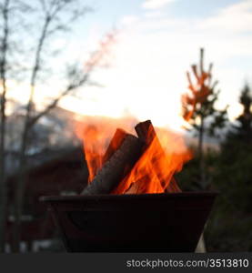 bonfire in dark close up