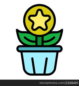 Bonus plant pot icon. Outline bonus plant pot vector icon color flat isolated. Bonus plant pot icon color outline vector