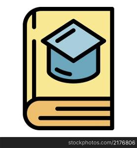 Book and academic hat icon. Outline book and academic hat vector icon color flat isolated. Book and academic hat icon color outline vector