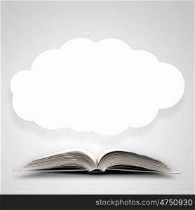 Book and cloud. Opened book with blank cloud out of pages
