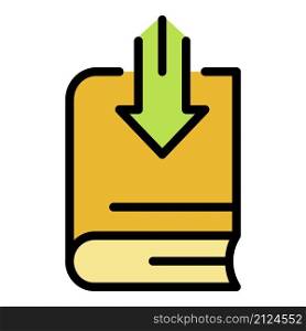 Book and down arrow icon. Outline book and down arrow vector icon color flat isolated. Book and down arrow icon color outline vector
