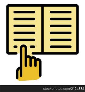 Book and finger icon. Outline book and finger vector icon color flat isolated. Book and finger icon color outline vector