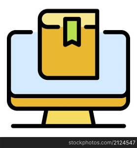 Book in computer icon. Outline book in computer vector icon color flat isolated. Book in computer icon color outline vector
