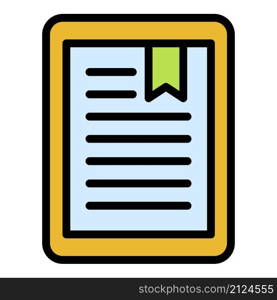 Book in electronic reader icon. Outline book in electronic reader vector icon color flat isolated. Book in electronic reader icon color outline vector