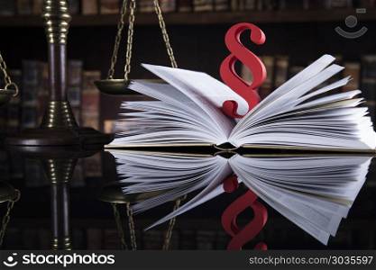 Book ,Law theme, mallet of judge. Book, Law, legal code of justice concept