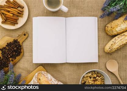 book mockup with coffee bread