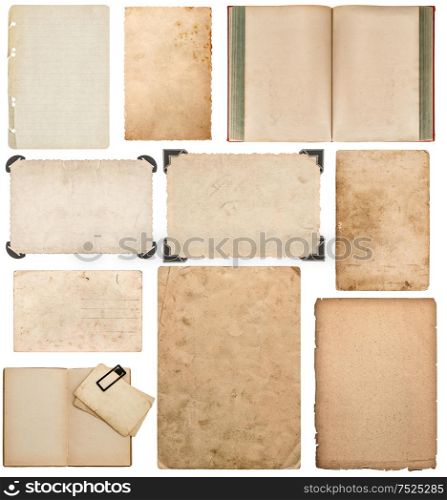 Book, paper sheet, cardboard, photo frame with corner isolated on white background. Scrapbook elements