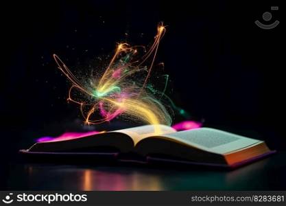 Book with neon lights. Study school book. Generate Ai. Book with neon lights. Generate Ai
