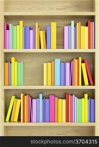 bookcase with multicolored books, 3d render
