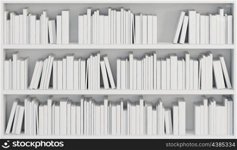 bookcase with white books, 3d render