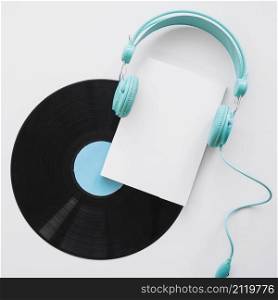 booklet mockup with headphones vinyl
