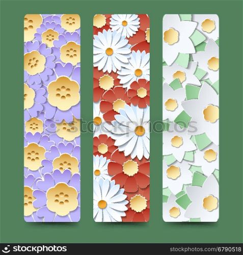 Bookmark set with blooming flower bouquetes. Bookmark set with blooming flower bouquetes vector illustration