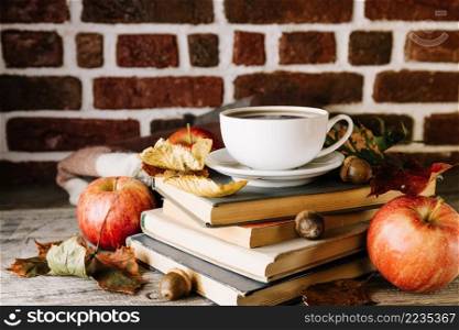 books coffee foliage
