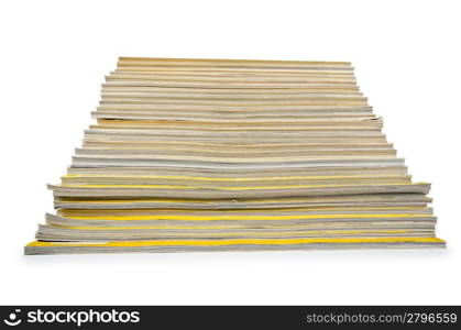 Books in high stack isolated on white