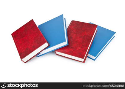 Books in high stack isolated on white