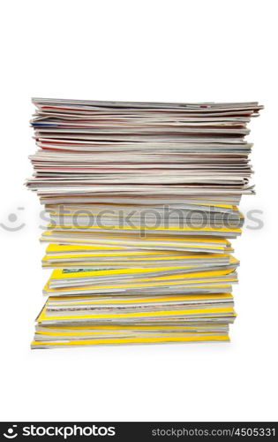 Books in high stack isolated on white