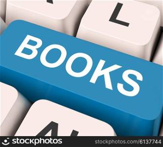 Books Key On Keyboard Meaning Novel Journal Or Magazine&#xA;