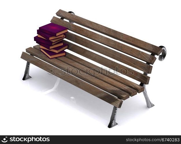 books on bench. 3d