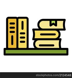 Books on the shelf icon. Outline books on the shelf vector icon color flat isolated. Books on the shelf icon color outline vector