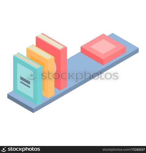 Books on wood shelf icon. Isometric of books on wood shelf vector icon for web design isolated on white background. Books on wood shelf icon, isometric style