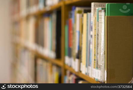 Books on Wood Shelf in Library