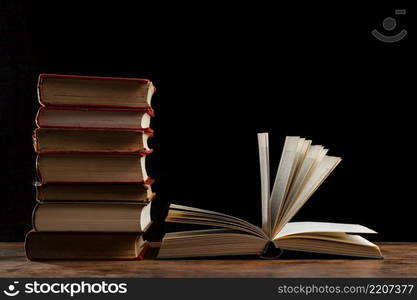 books stack with dark background