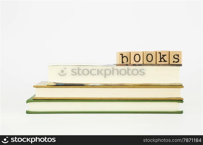 books word on wood stamps stack on books