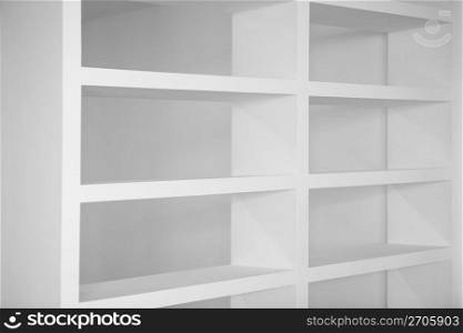 bookshelf in white empty blank shelfs interior house