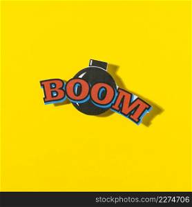 boom comic text speech bubble with bomb yellow background