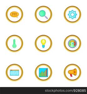 Boost app icons set. Cartoon set of 9 boost app vector icons for web isolated on white background. Boost app icons set, cartoon style