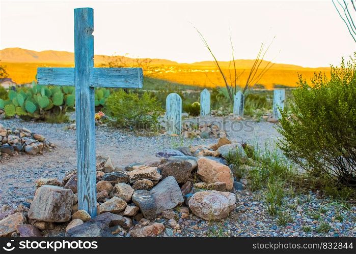 Boothill Graveyard at sunset. Tombstone Arizona - November 2, 2018