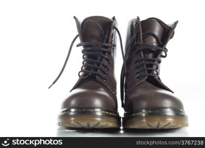 Boots made of leather on white background