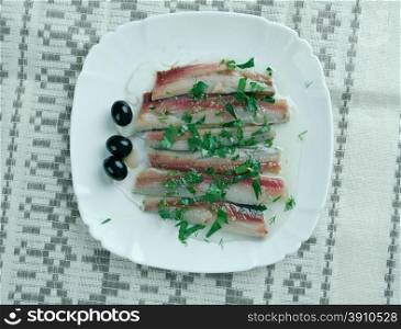 Boquerones en vinagre - appetizer or tapa, in south Spain.Marinated fresh anchovies.