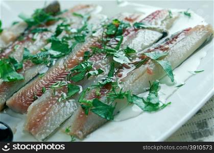 Boquerones en vinagre - appetizer or tapa, in south Spain.Marinated fresh anchovies.