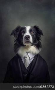 Border Collie breed dog wearing a suit breed dog wearing a suit and tie
