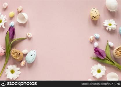 border flowers painted eggs. High resolution photo. border flowers painted eggs. High quality photo